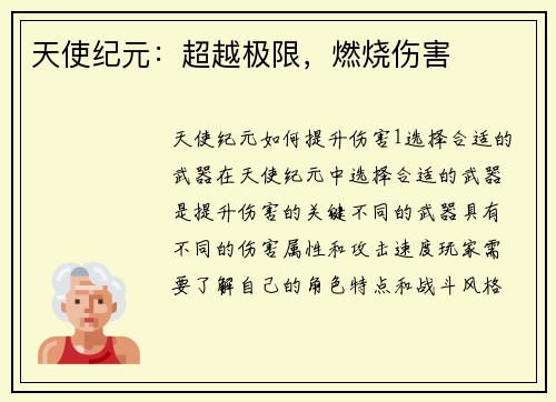 天使纪元：超越极限，燃烧伤害